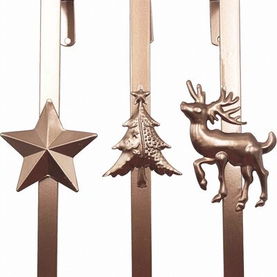 Metalen kerst hanger - kerstkrans haak set van 3 stuks | 10 x 6 x 29 cm | Spéciale deurhanger voor over de deur | Haak om jouw kerstcadeaus in zak of kerst decoratie aan op te hangen | Koper