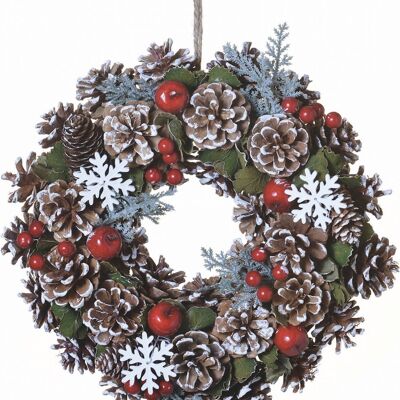Kerstkrans landelijk - Flocon de neige pomme de pin | ø 30 cm | krans landelijk rond | kerstdecoratie deurkrans | Krans voor de kerst | kerstversiering kransen | kerstcadeau