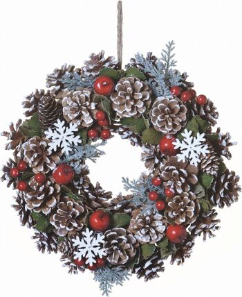 Kerstkrans landelijk - Flocon de neige pomme de pin | ø 30 cm | krans landelijk rond | kerstdecoratie deurkrans | Krans voor de kerst | kerstversiering kransen | kerstcadeau 1