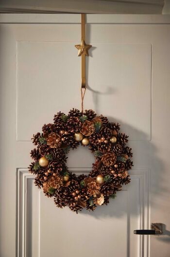Metalen kerst hanger - kerstkrans haak set van 2 | 10 x 6 x 29 cm | Spéciale deurhanger voor over de deur | Haak om jouw kerstcadeaus in zak of kerst decoratie aan op te hangen | Koper 2