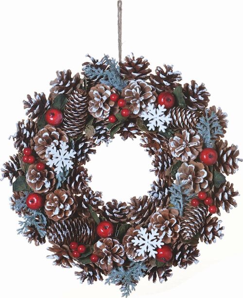 Kerstkrans landelijk - Snowflake | ø 35 cm | krans landelijk rond | kerstdecoratie deurkrans | Krans voor de kerst | kerstversiering kransen | Rood