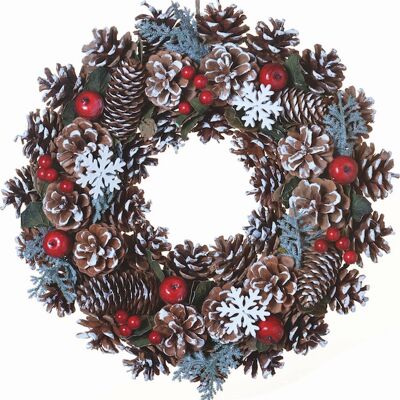Kerstkrans landelijk - Flocon de neige | ø 35 cm | krans landelijk rond | kerstdecoratie deurkrans | Krans voor de kerst | kerstversiering kransen | Rood