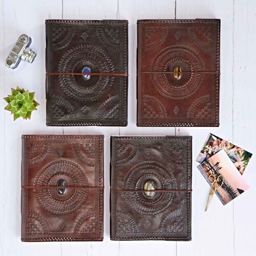 Indra Extra Large Embossed & Stitched Leather Photo Album with Semi-Precious Stone