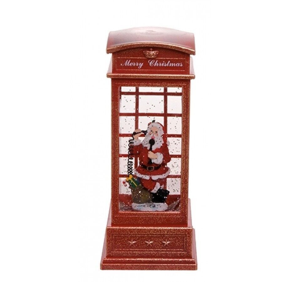Cabina telefonica decorativa natalizia, con musica, luci e neve alta 23 cm AT-783A