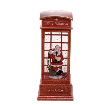 Weihnachtsdekoration Telefonzelle, mit Musik, Beleuchtung und Schnee 23cm hoch AT-783A