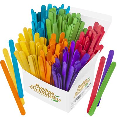 Farbige Lutscherstäbchen 300 hölzerne Birkenholz Craft Lolly Sticks 6 Farben Kunst DIY Pflanzenetiketten