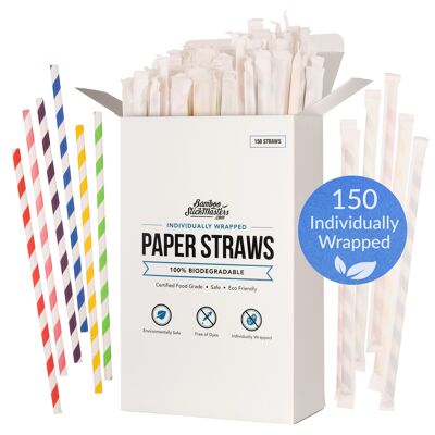 Eco Friendly Biodegradable Paper Straws – 150 Pack