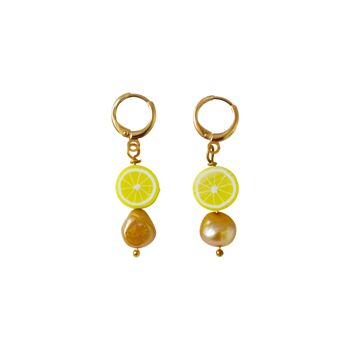 Boucles d'oreilles perles d'eau douce citron et or 1