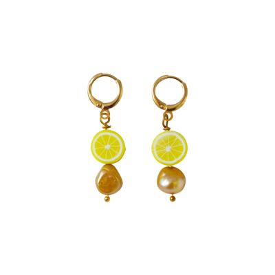 Boucles d'oreilles perles d'eau douce citron et or