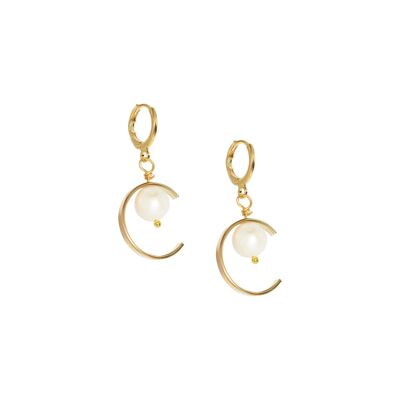 Mystery circle and freshwater pearl hoop earrings
