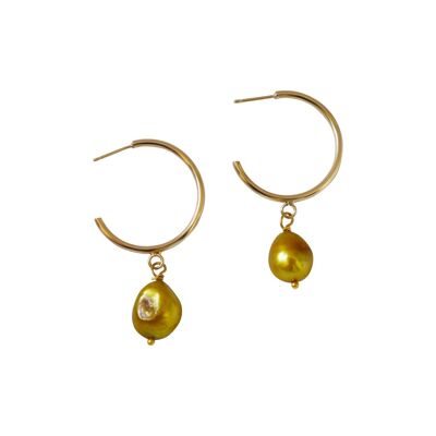 Gold pearl hoop earrings