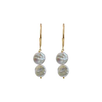 Boucles d'oreilles en argent avec perles d'eau douce Double Pearl Hoop 5