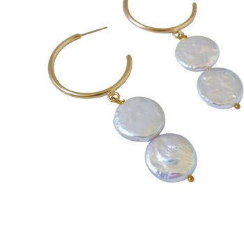 Boucles d'oreilles en argent avec perles d'eau douce Double Pearl Hoop 7