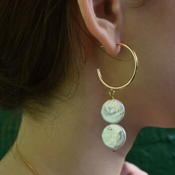 Boucles d'oreilles en argent avec perles d'eau douce Double Pearl Hoop 8