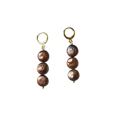 Boucles d'oreilles perles d'eau douce marron chocolat