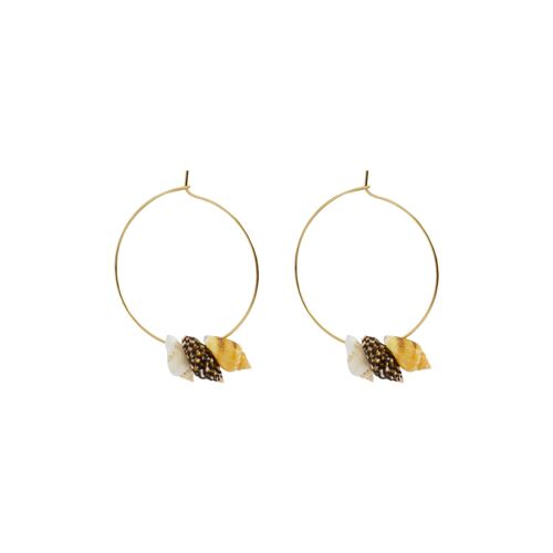 Triple Mini Shell Gold Loop Earrings