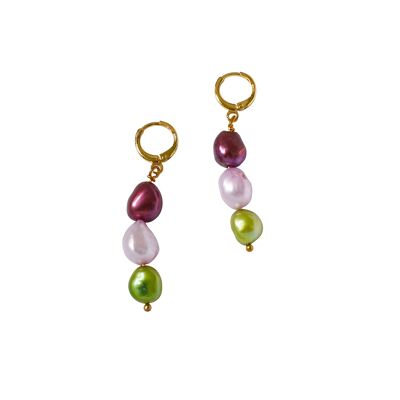Boucles d'oreilles perle vert clair Meta pastèque rose vin