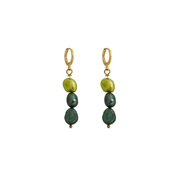 Boucles d'oreilles en perles méta, verts clairs et foncés 1