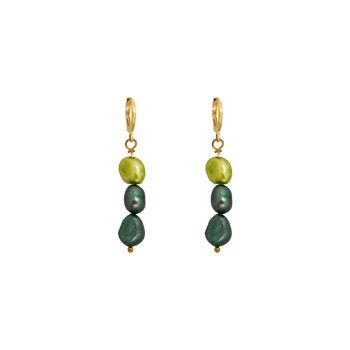 Boucles d'oreilles en perles méta, verts clairs et foncés 3