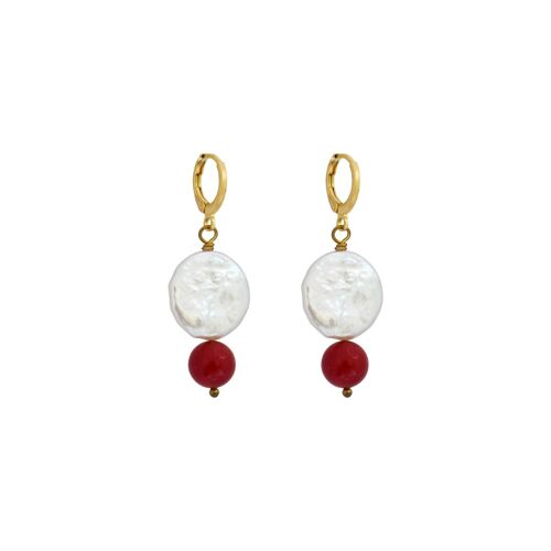 Coin Pearl Earrings with coral