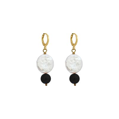 Coin Pearl Earrings with onyx