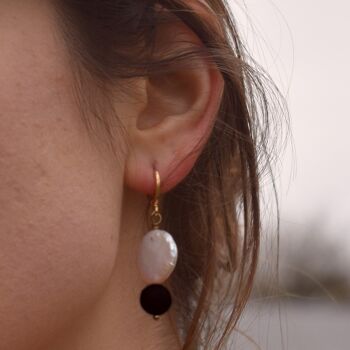 Boucles d'oreilles Coin Pearl avec onyx 2