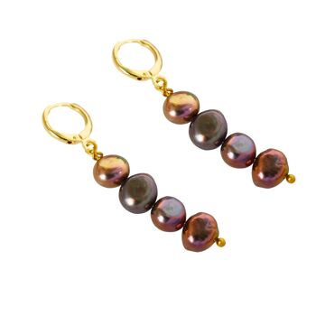 Boucles d'oreilles perle pomme de terre marron foncé / violet 2