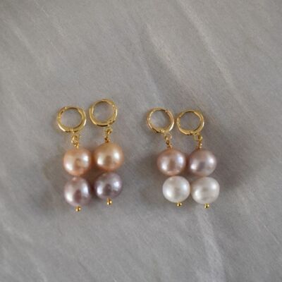 Boucles d'oreilles Ni Ife Double Perle D'eau Douce