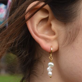 Jije, boucles d'oreilles en perles d'eau douce blanches 4
