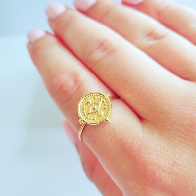 Anillo Ojo Turco y Estrella Chapado en Oro 18kt