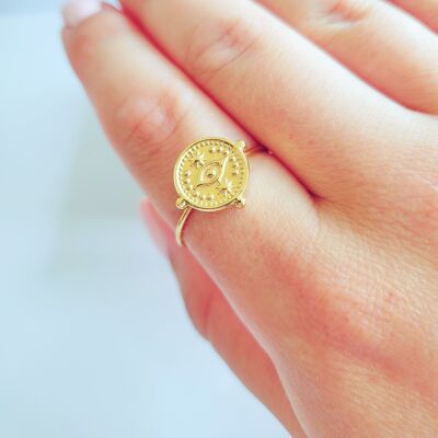 Turkish Eye and Star Ring 18ct Gold Plated