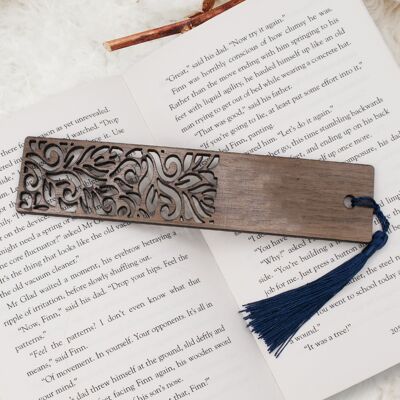 Laser Cut Wooden Bookmark with Tassel - Walnut Wood Waves design