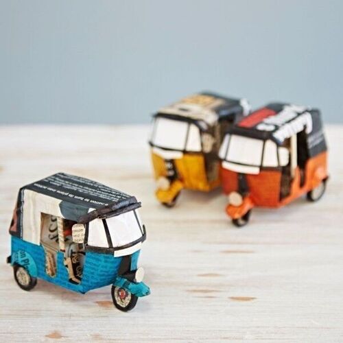 Recycled Newspaper Blue Tuk Tuk - Decorative Ornament