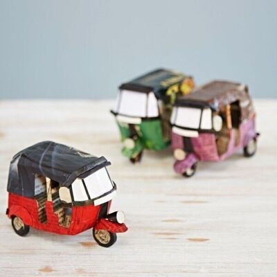 Recycled Newspaper Red Tuk Tuk - Decorative Ornament