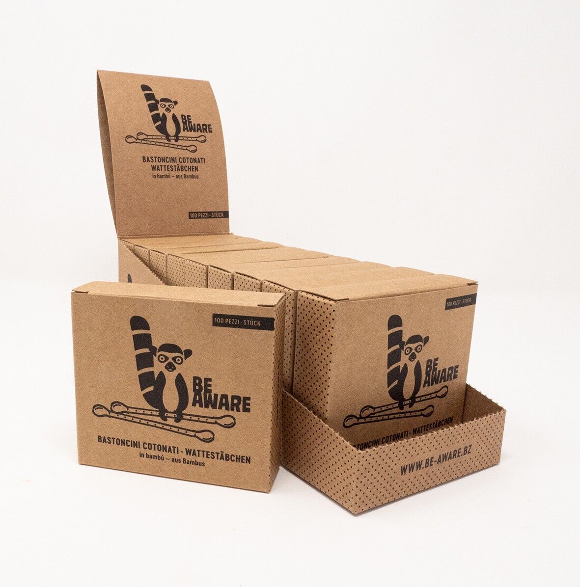 Biologisch abbaubare Wattestäbchen, Packung mit 100 Stück