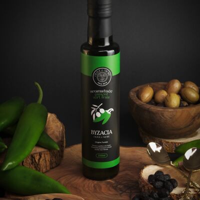 Olive oil flavored with fresh green chilli