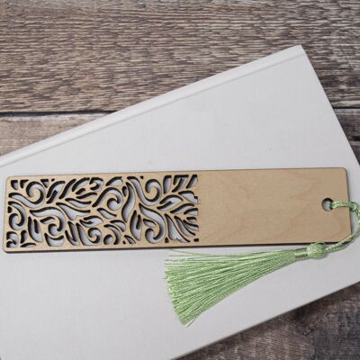 Laser Cut Wooden Bookmark with Tassel - Maple Wood Waves design