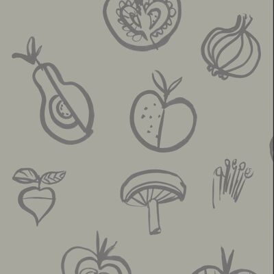 Fruit Motif Wallpaper - Grey - NEW - roll