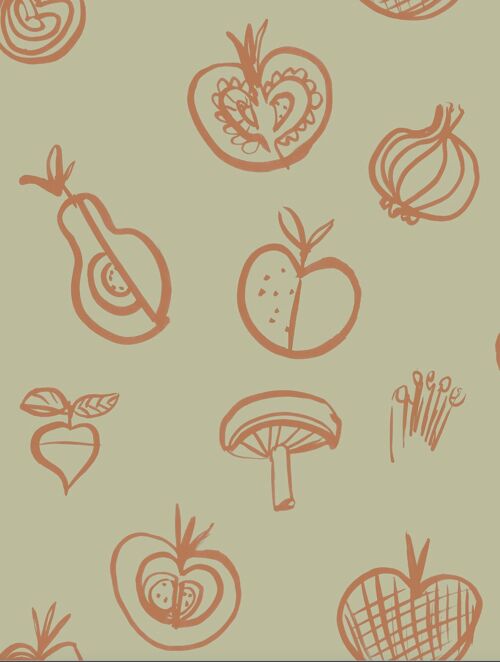 Fruit Motif Wallpaper - Cream - NEW - roll