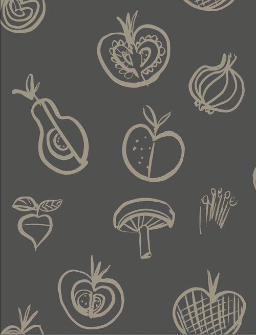 Fruit Motif Wallpaper - Pewter - NEW - roll
