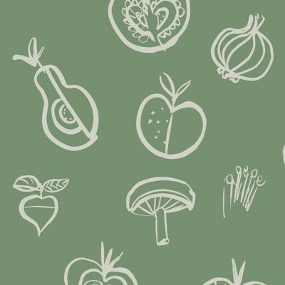 Fruit Motif Wallpaper - Sage - NEW - roll