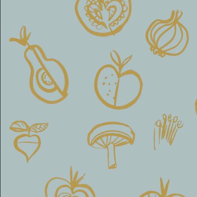 Fruit Motif Wallpaper - Powder blue - NEW - roll