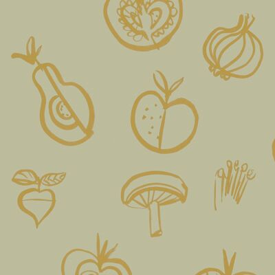 Papier peint à motifs de fruits - Jaune doux - NOUVEAU - Échantillon