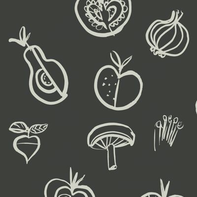 Papel pintado con motivos de frutas - Negro - NUEVO - Muestra