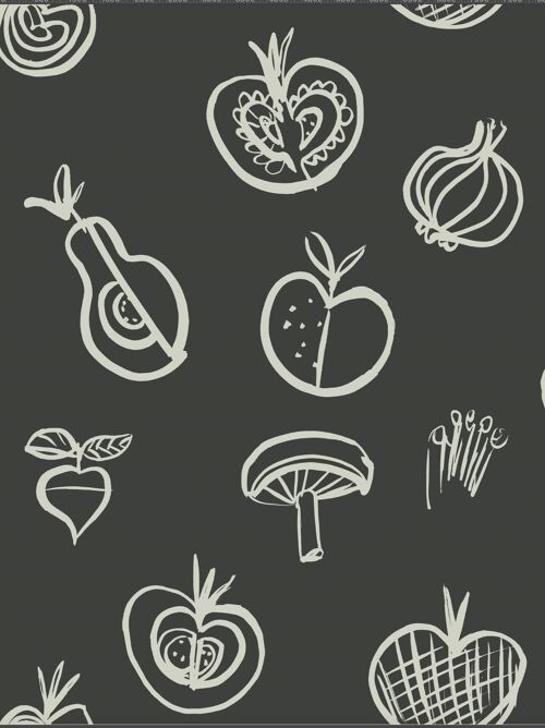 Fruit Motif Wallpaper - Black - NEW - roll