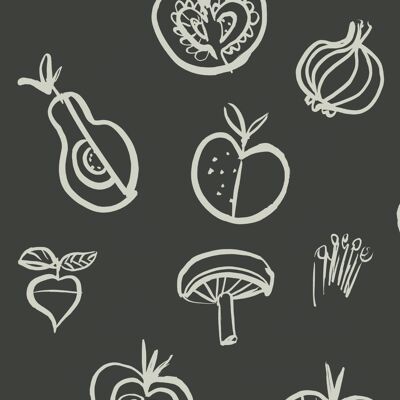 Papel pintado con motivos de frutas - Negro - NUEVO - rollo