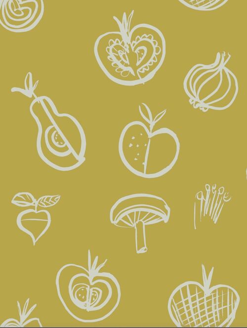 Fruit Motif Wallpaper - Yellow - NEW - Sample