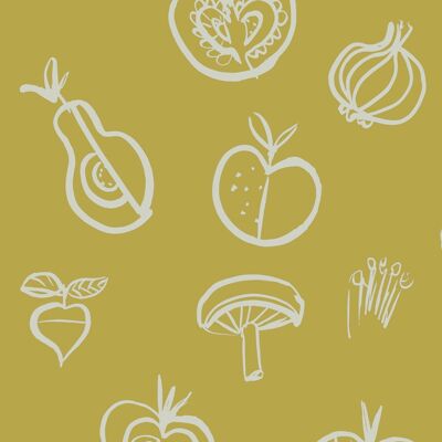Fruit Motif Wallpaper - Yellow - NEW - Sample