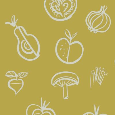 Papel pintado con motivos de frutas - Amarillo - NUEVO - Muestra