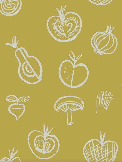 Fruit Motif Wallpaper - Yellow - NEW - roll